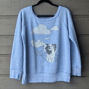 Herbivore Cow Hugger Wide Neck Off The Shoulder Blue Sweatshirt Top Medium
